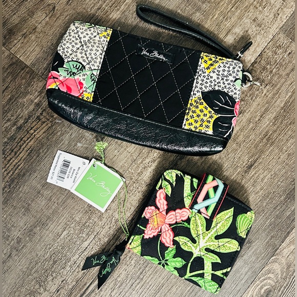 Vera Bradley Handbags - Vera Bradley Black Quilted Floral Wristlet and Floral Zip Bifold Wallet NWT